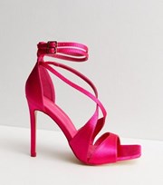 Public Desire Bright Pink Satin Strappy Stiletto Heel Sandals